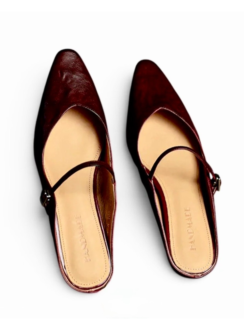 Handmade Women's Pointed Mary Jane Flats in Deep Brown